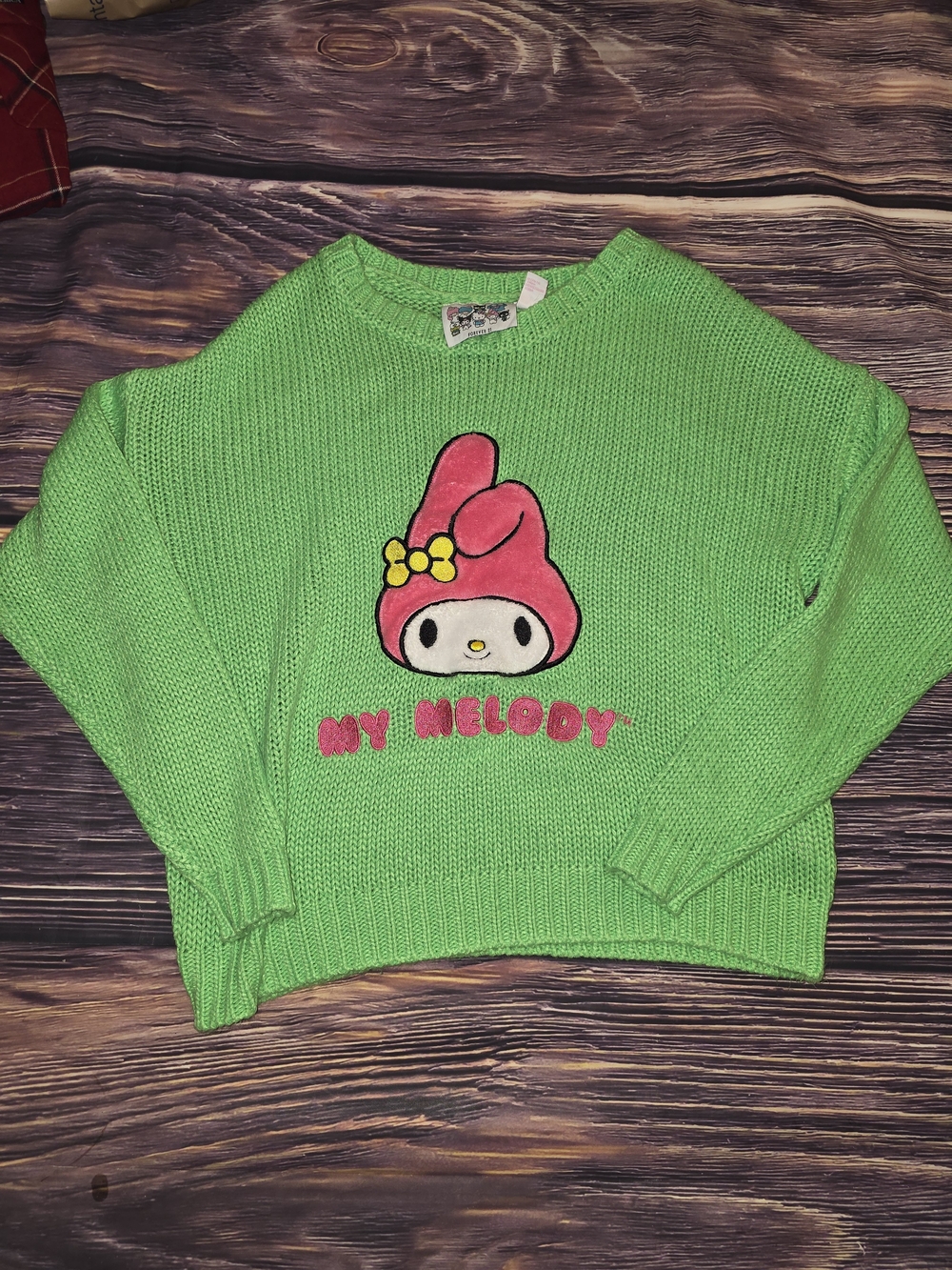 Forever 21 Green My Melody Crewneck Sweater with Pink Applique